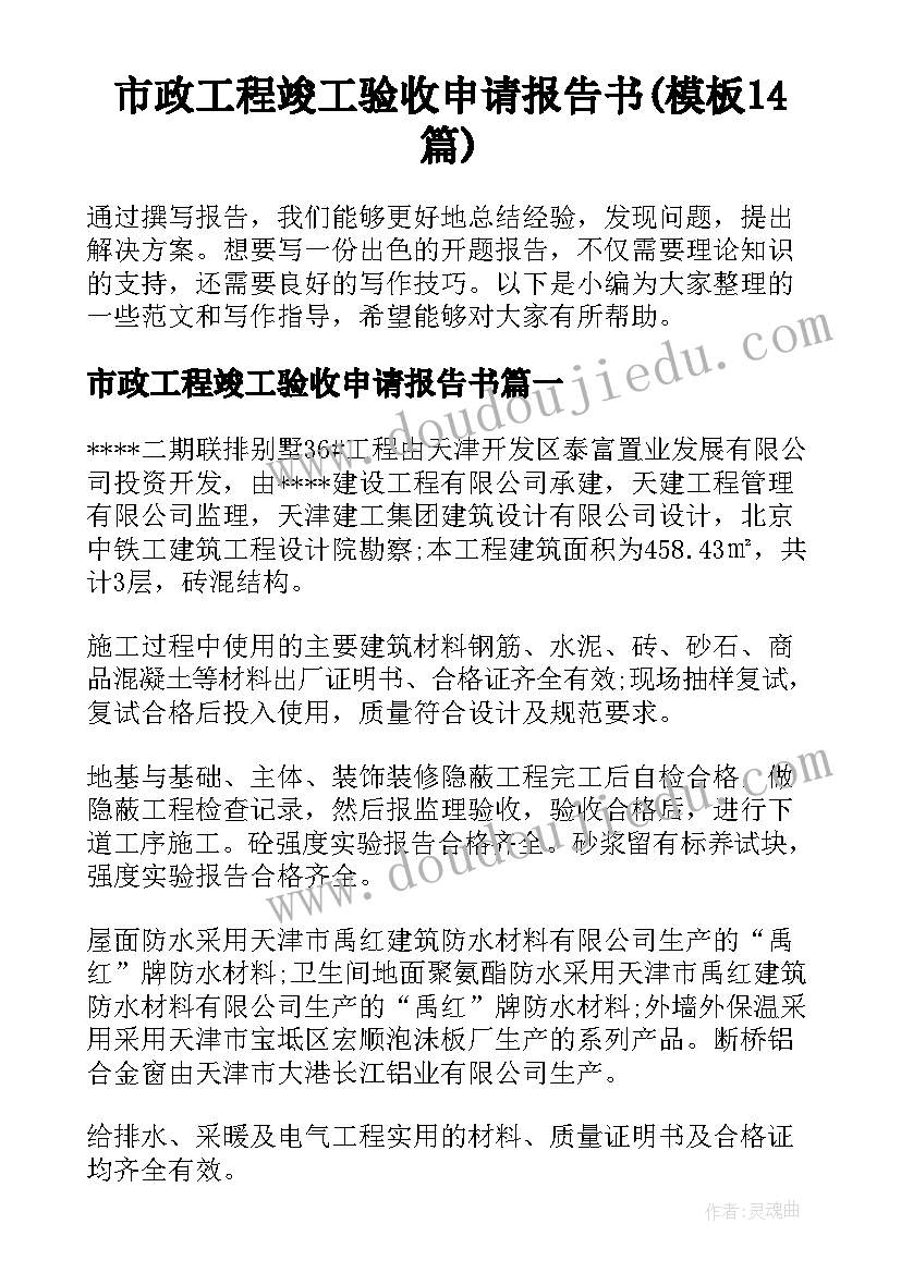 市政工程竣工验收申请报告书(模板14篇)