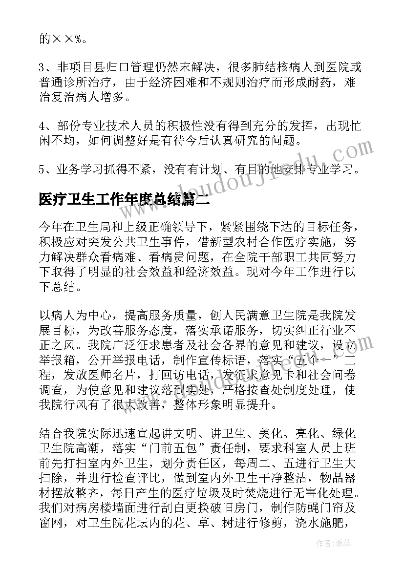 最新医疗卫生工作年度总结(通用8篇)