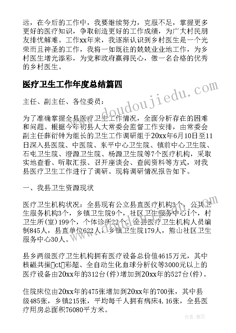 最新医疗卫生工作年度总结(通用8篇)