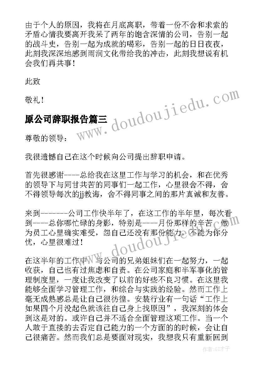 原公司辞职报告 公司辞职报告(精选14篇)