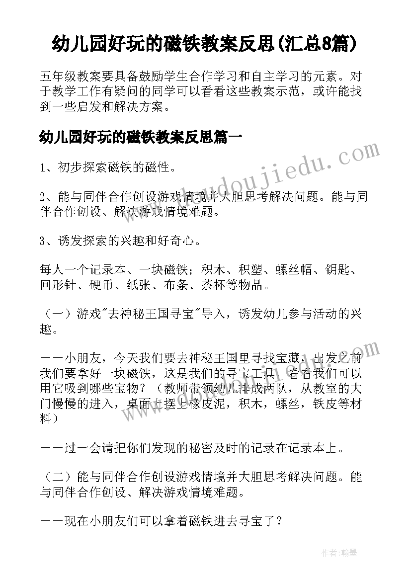 幼儿园好玩的磁铁教案反思(汇总8篇)