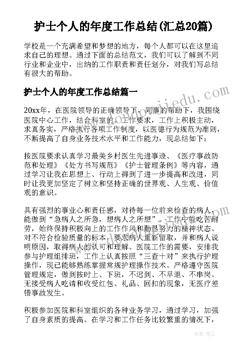 护士个人的年度工作总结(汇总20篇)