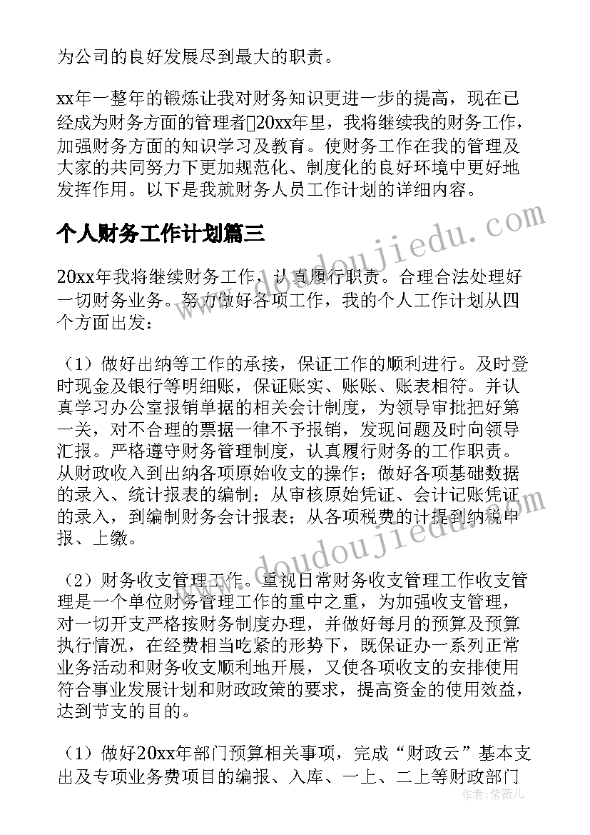 最新个人财务工作计划 财务个人工作计划(精选8篇)