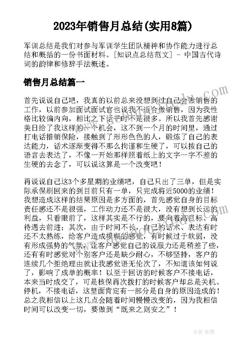 2023年销售月总结(实用8篇)