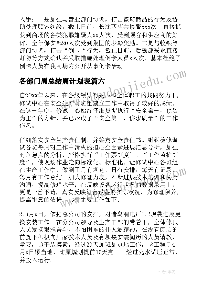 2023年各部门周总结周计划表(实用12篇)