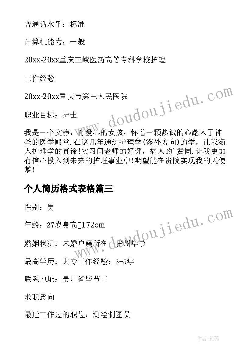 个人简历格式表格(通用19篇)