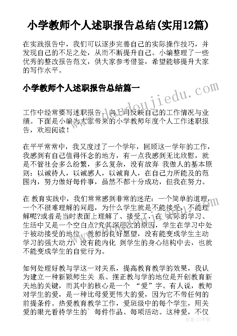 小学教师个人述职报告总结(实用12篇)