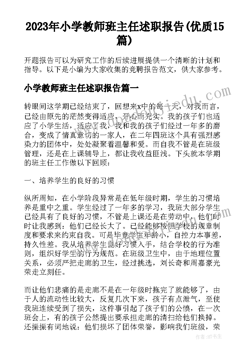 2023年小学教师班主任述职报告(优质15篇)