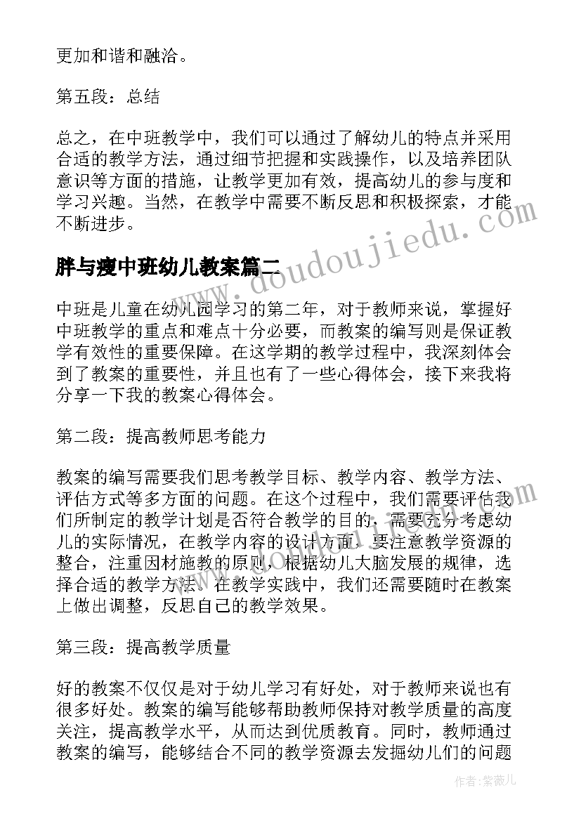 2023年胖与瘦中班幼儿教案(大全14篇)