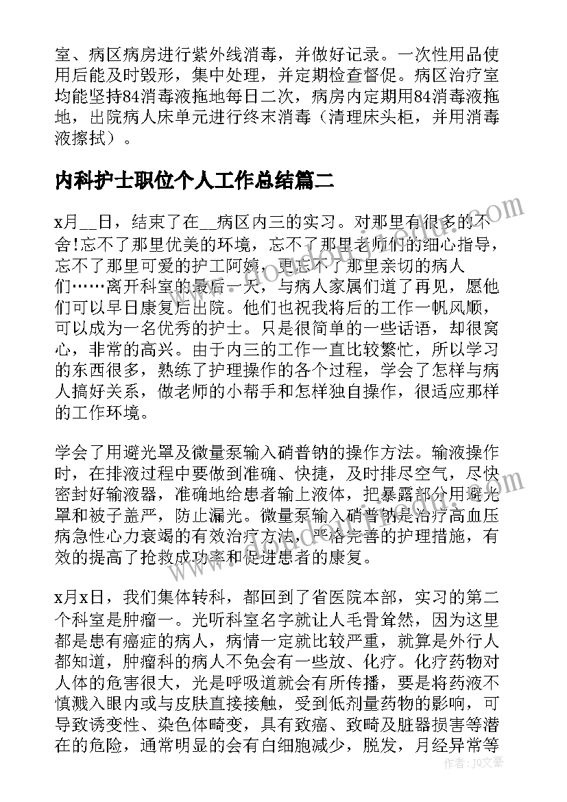 内科护士职位个人工作总结(精选10篇)