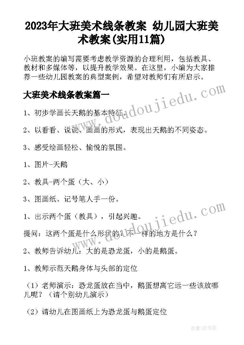 2023年大班美术线条教案 幼儿园大班美术教案(实用11篇)