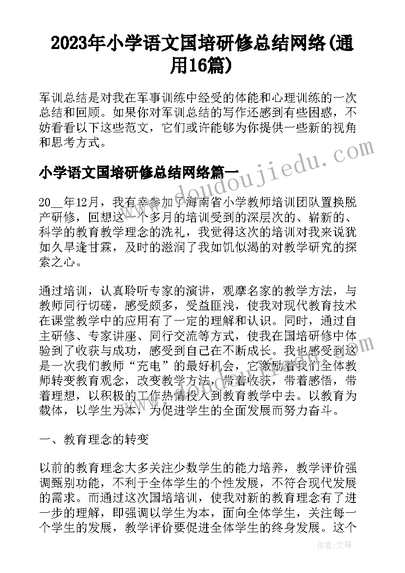 2023年小学语文国培研修总结网络(通用16篇)