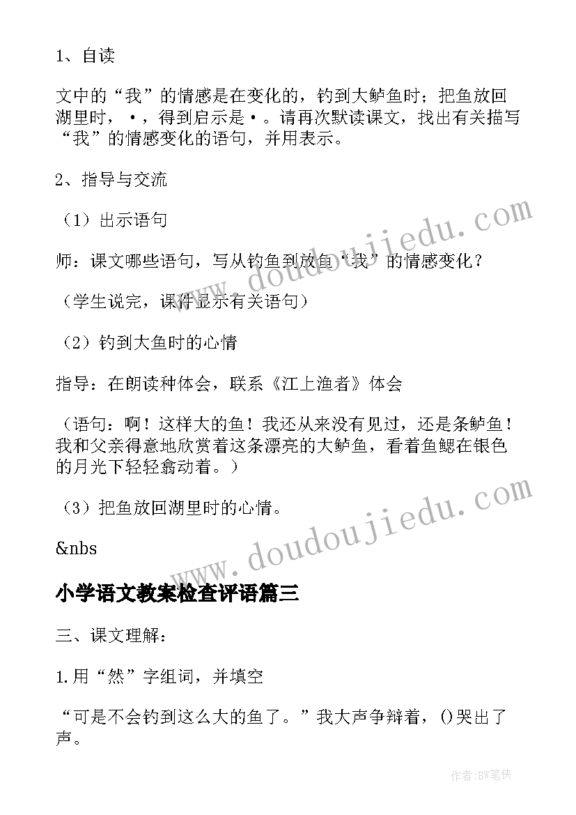 2023年小学语文教案检查评语 语文钓鱼的启示课文预习教案(实用8篇)