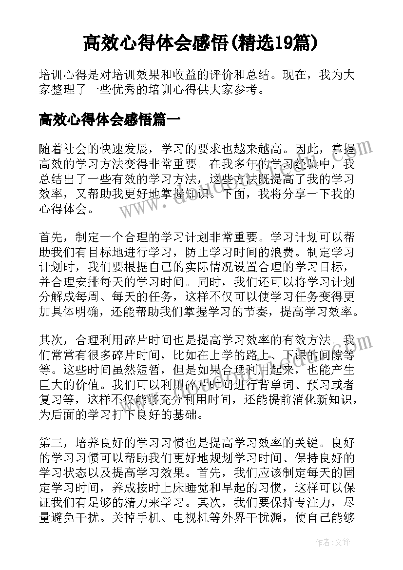 高效心得体会感悟(精选19篇)