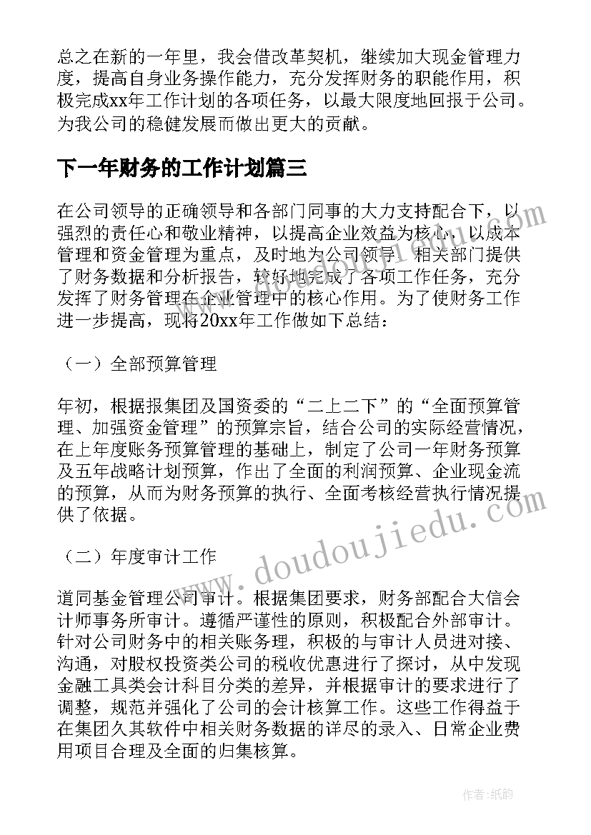 最新下一年财务的工作计划(精选8篇)