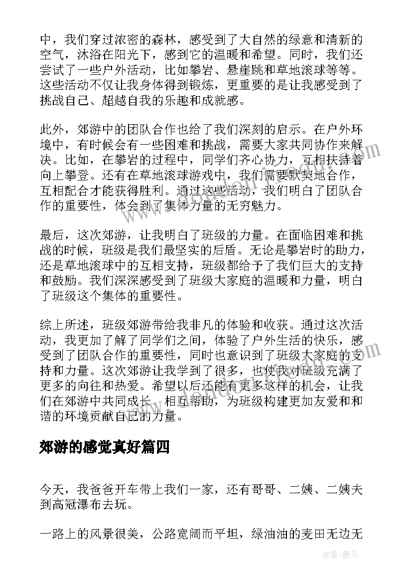 最新郊游的感觉真好 班级郊游心得体会(优秀10篇)