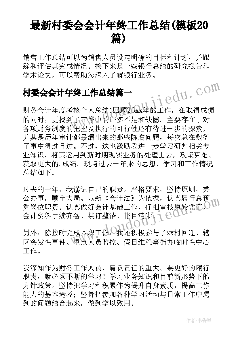 最新村委会会计年终工作总结(模板20篇)