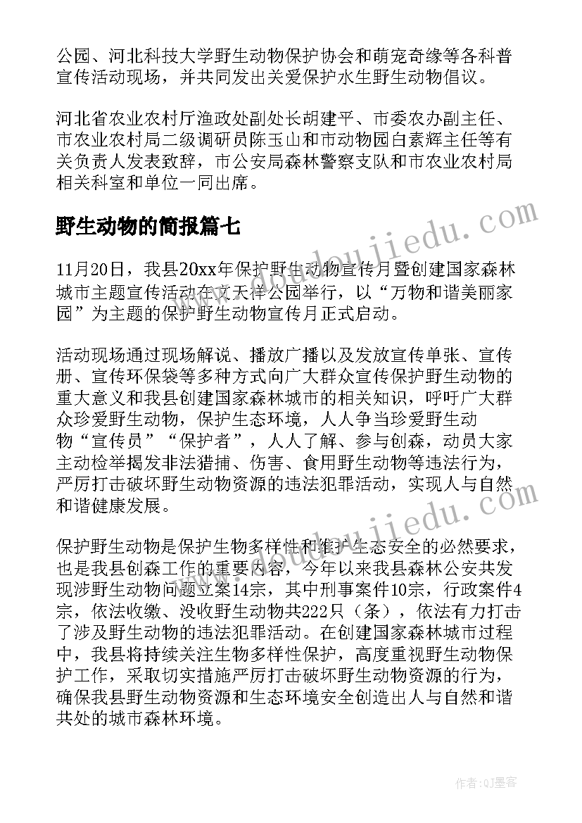 最新野生动物的简报(模板19篇)