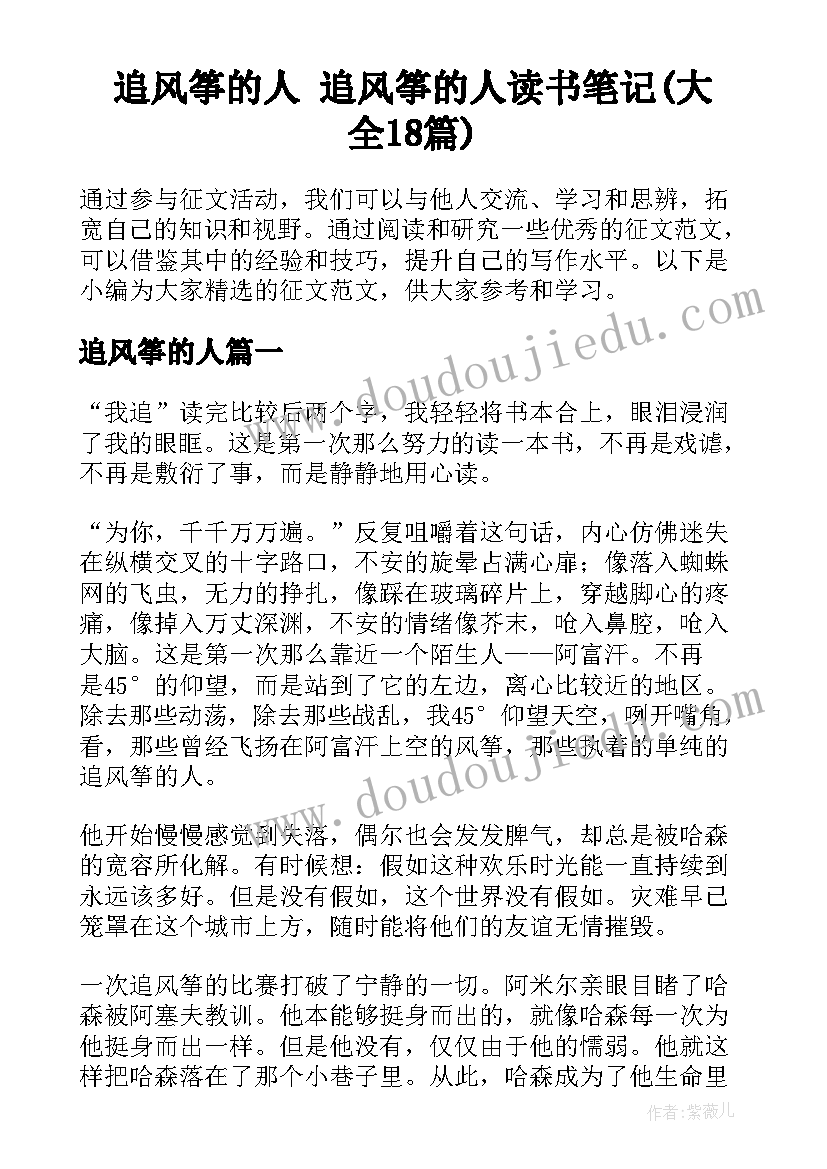 追风筝的人 追风筝的人读书笔记(大全18篇)