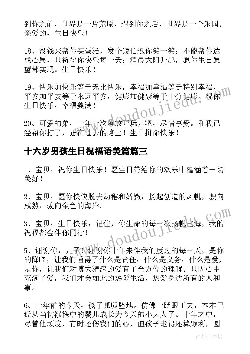 最新十六岁男孩生日祝福语美篇(汇总17篇)