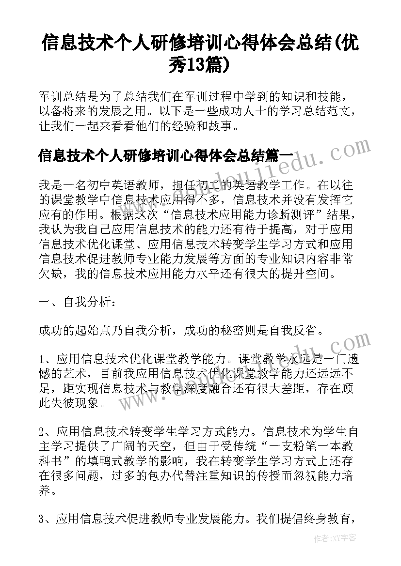 信息技术个人研修培训心得体会总结(优秀13篇)