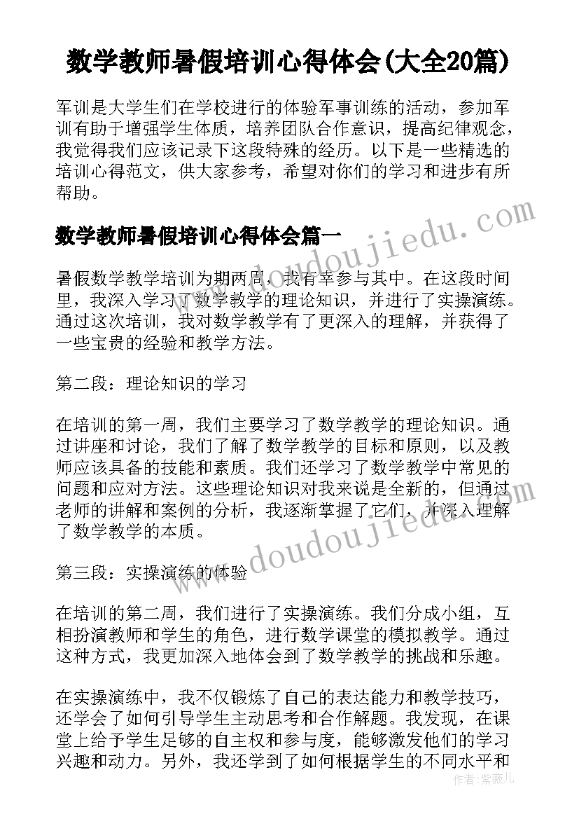 数学教师暑假培训心得体会(大全20篇)