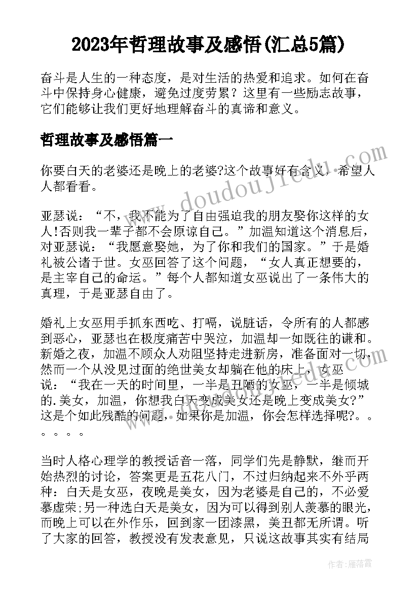 2023年哲理故事及感悟(汇总5篇)