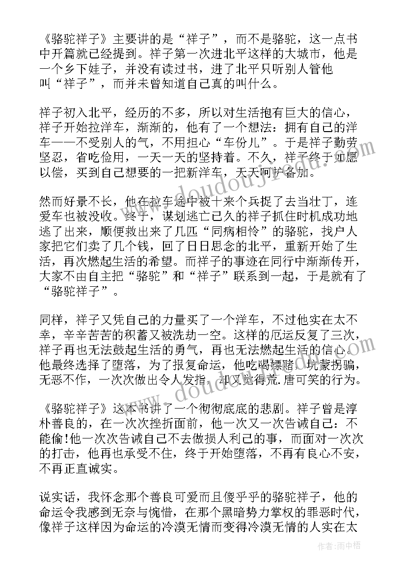 最新骆驼祥子的心得体会 骆驼祥子读书心得与感想(通用16篇)