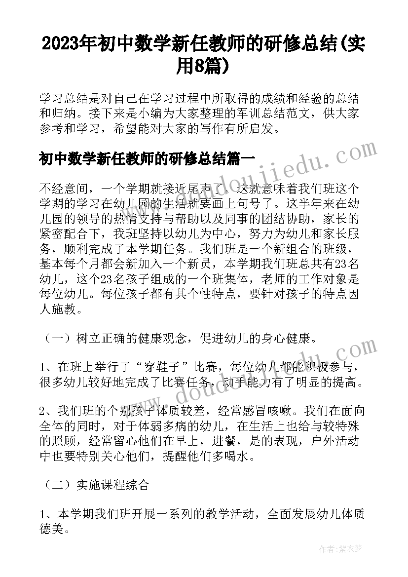 2023年初中数学新任教师的研修总结(实用8篇)