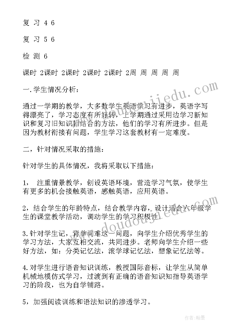 最新小学六年级英语教学工作计划 六年级英语教学工作计划(实用19篇)