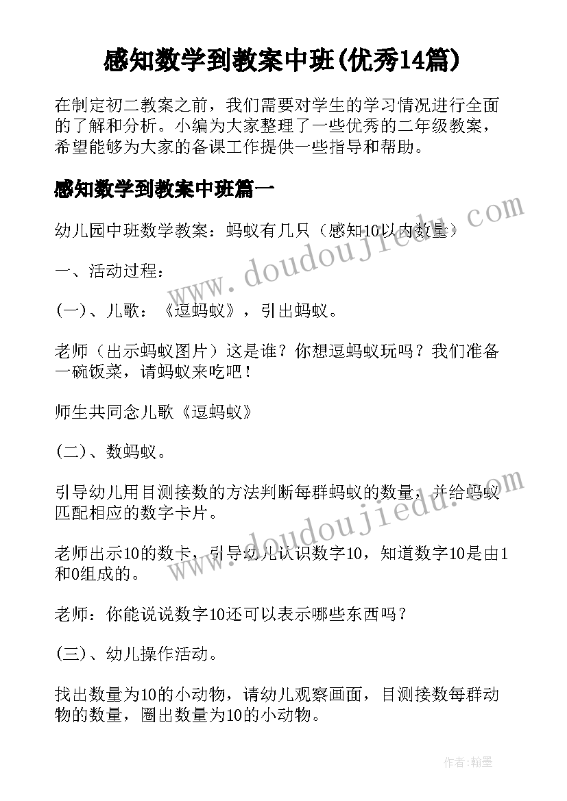 感知数学到教案中班(优秀14篇)