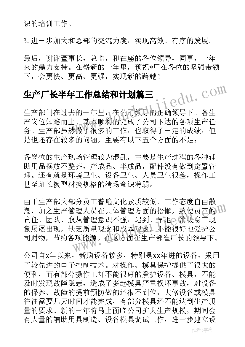 2023年生产厂长半年工作总结和计划(大全8篇)