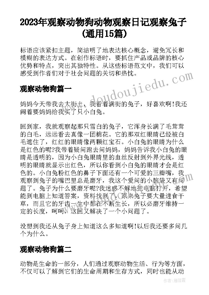 2023年观察动物狗 动物观察日记观察兔子(通用15篇)