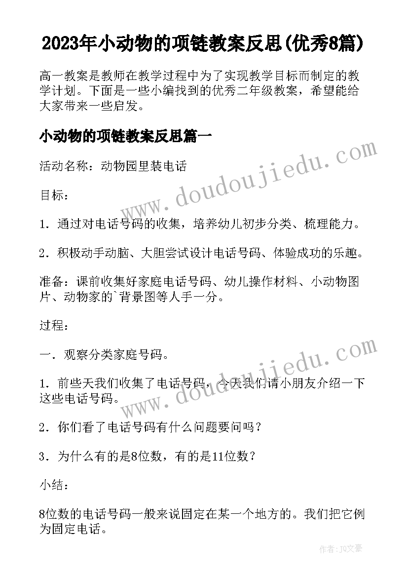 2023年小动物的项链教案反思(优秀8篇)