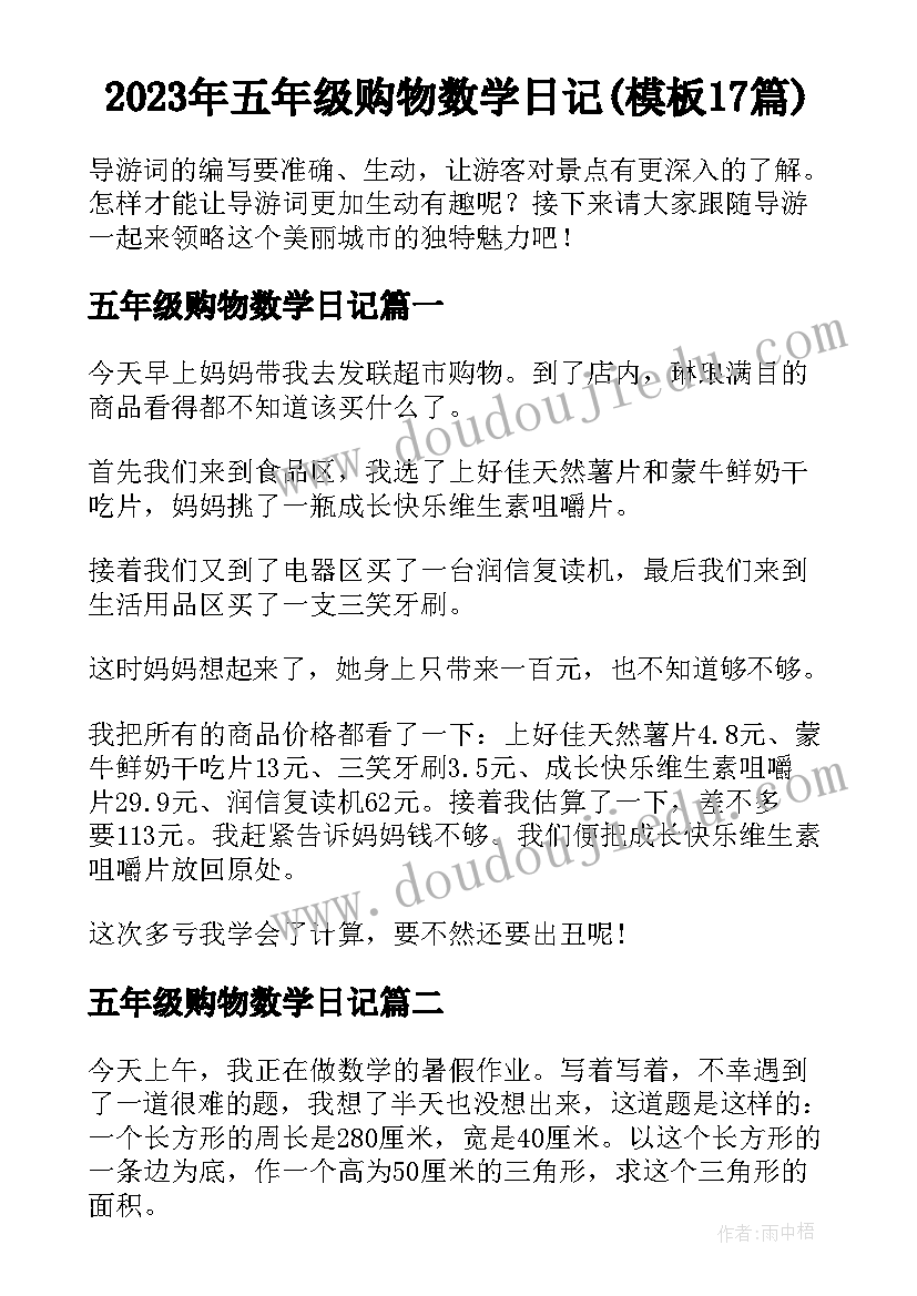 2023年五年级购物数学日记(模板17篇)