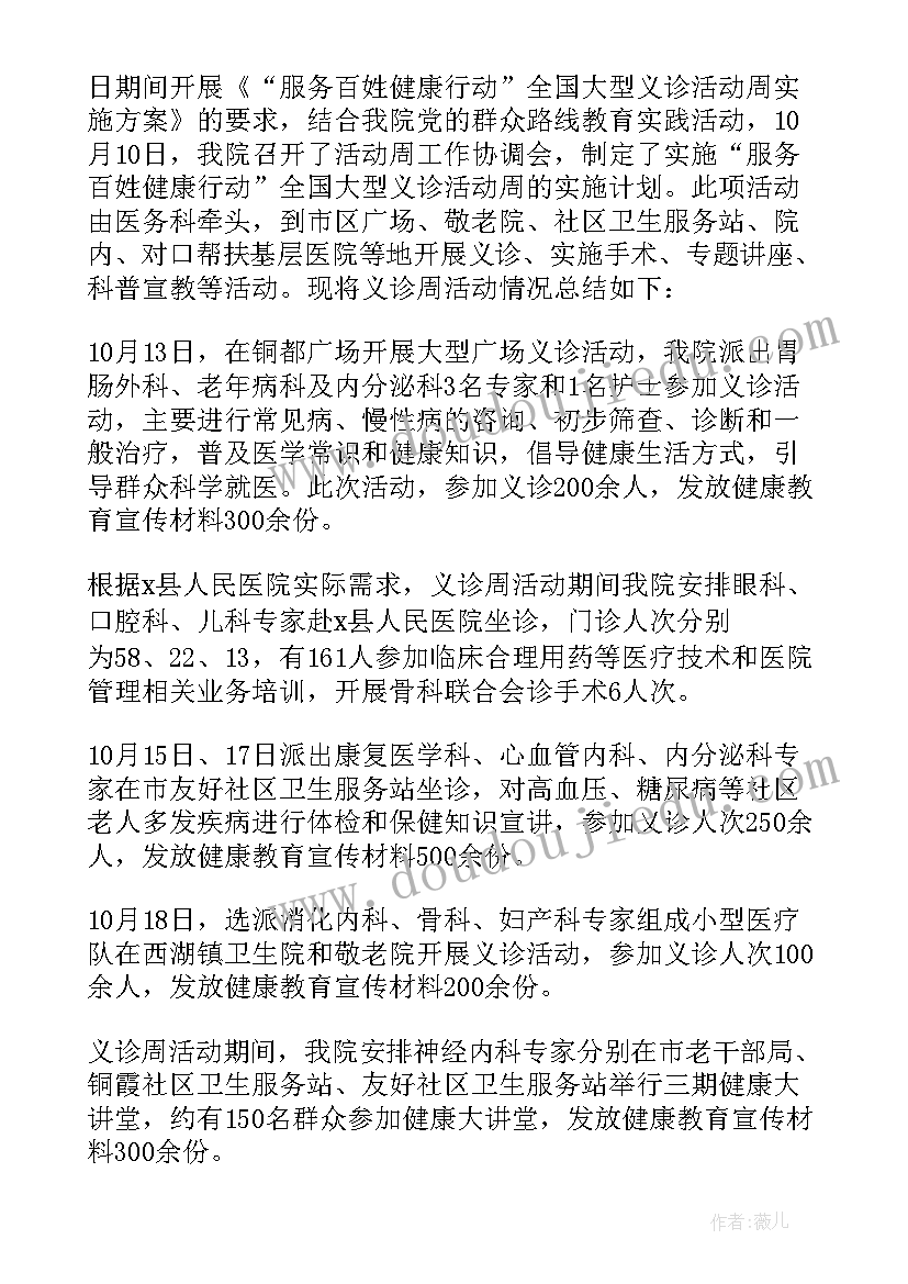 2023年医院义诊活动总结月份(实用9篇)