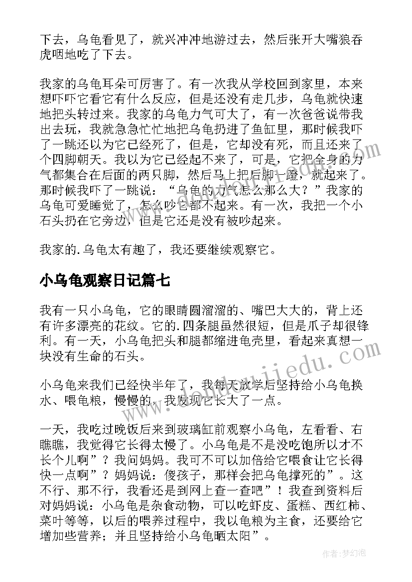 2023年小乌龟观察日记(优质15篇)