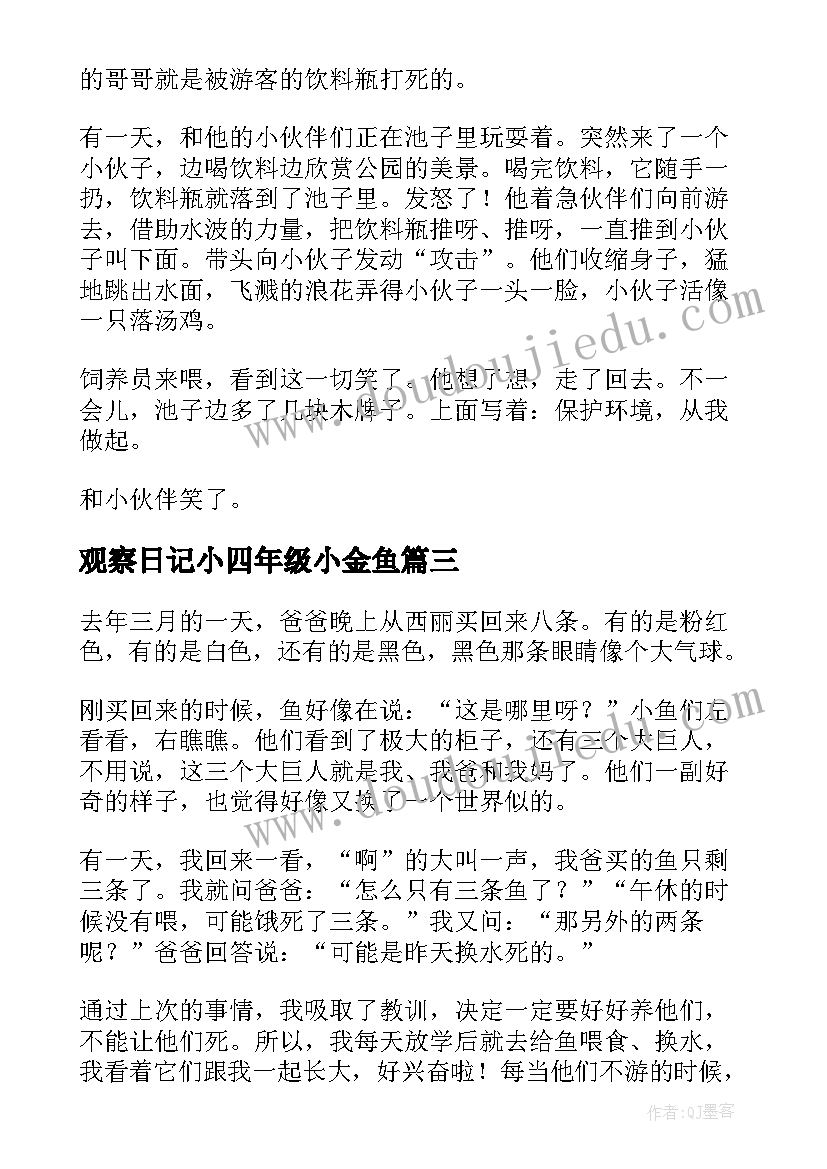 观察日记小四年级小金鱼(优秀19篇)