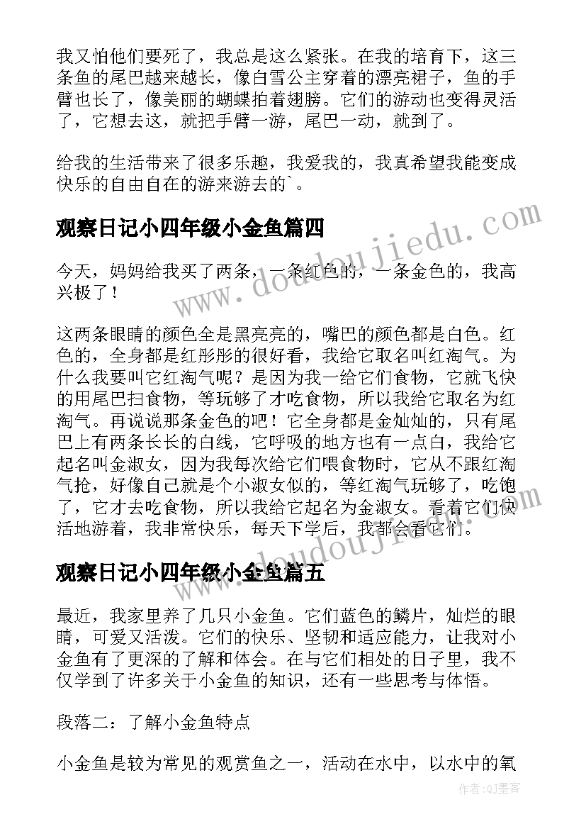 观察日记小四年级小金鱼(优秀19篇)