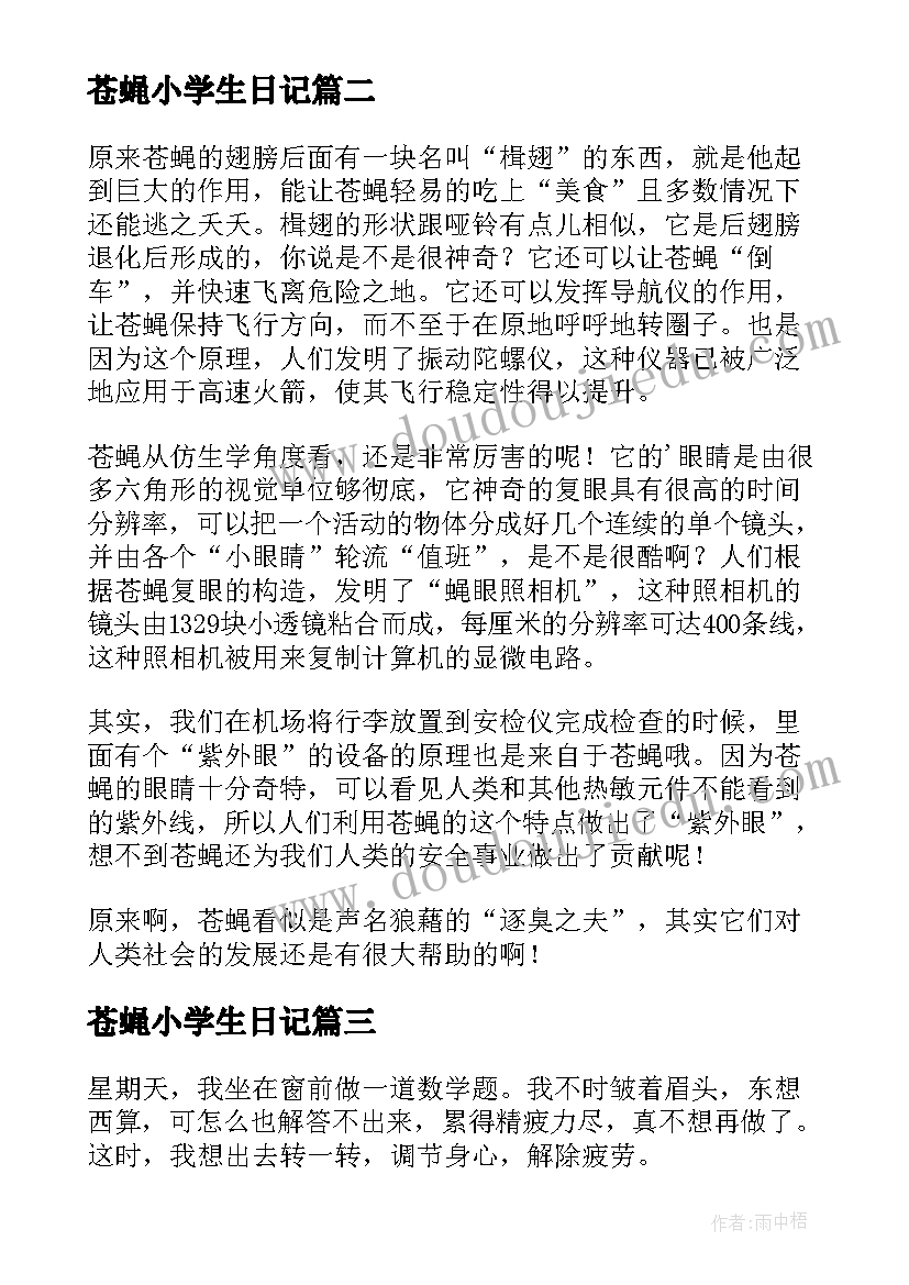 最新苍蝇小学生日记(实用8篇)