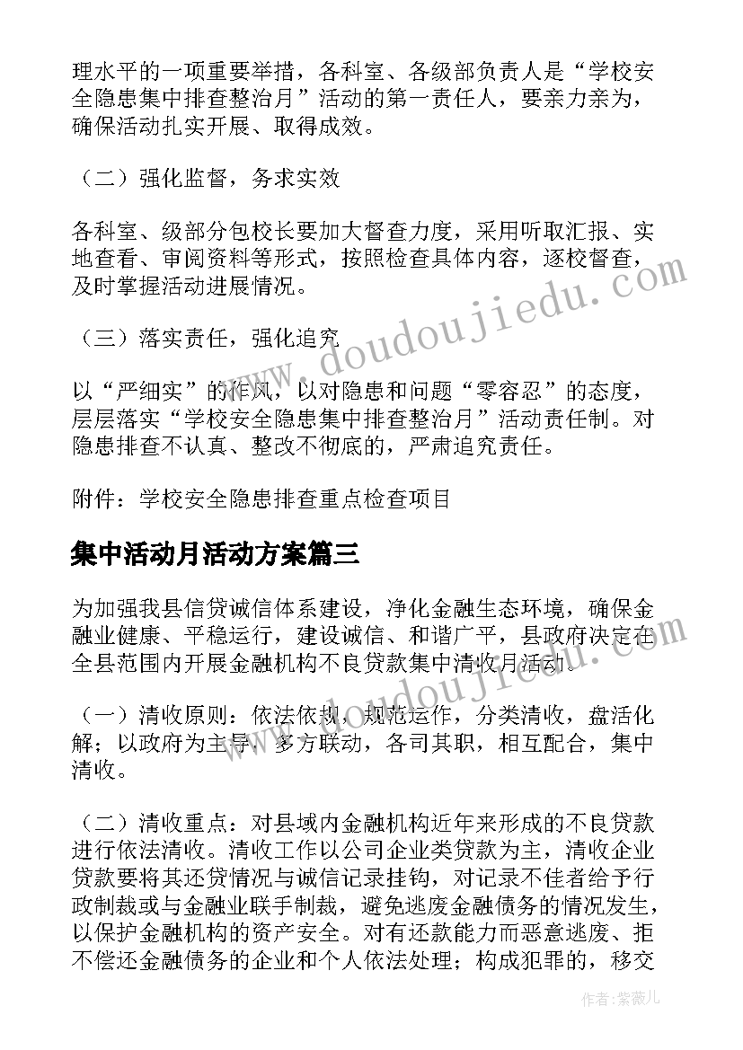 集中活动月活动方案(通用8篇)