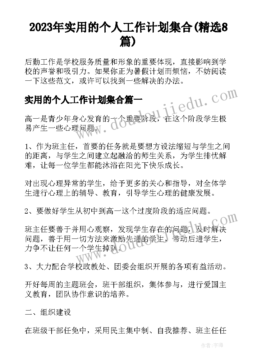 2023年实用的个人工作计划集合(精选8篇)