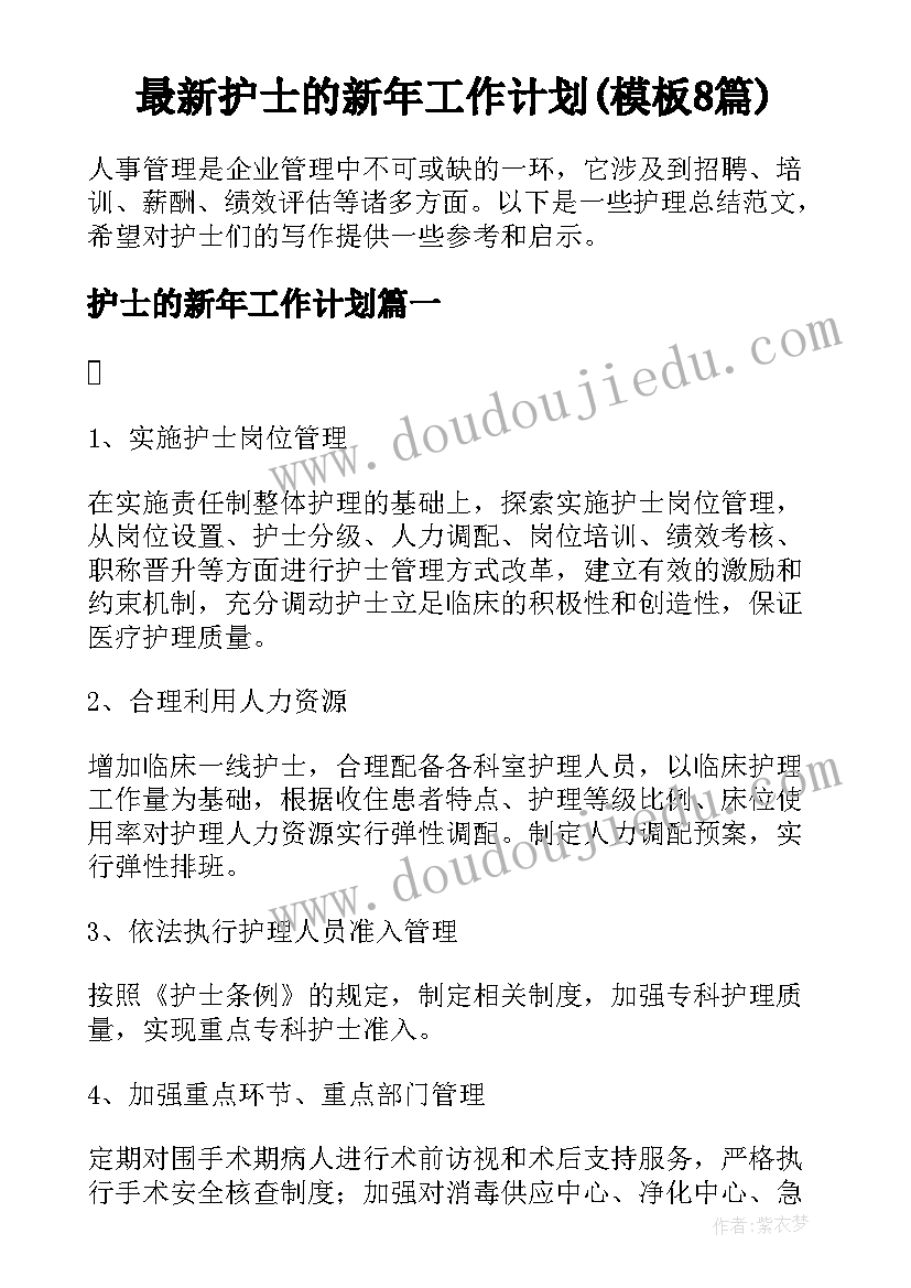 最新护士的新年工作计划(模板8篇)