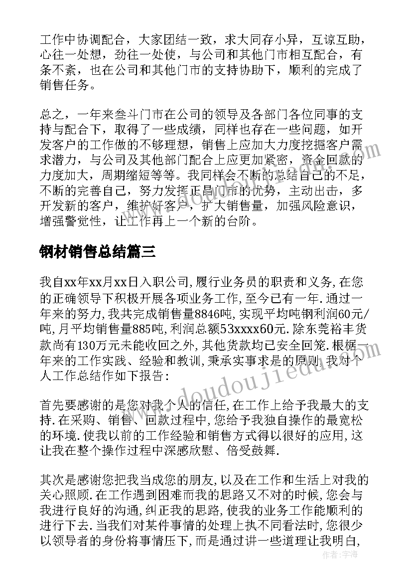 2023年钢材销售总结(汇总17篇)