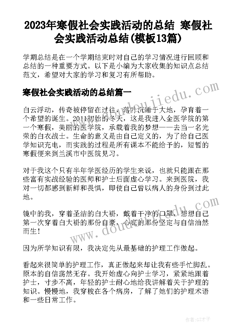 2023年寒假社会实践活动的总结 寒假社会实践活动总结(模板13篇)