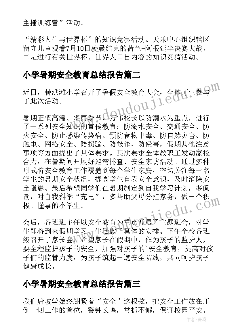 最新小学暑期安全教育总结报告(汇总8篇)