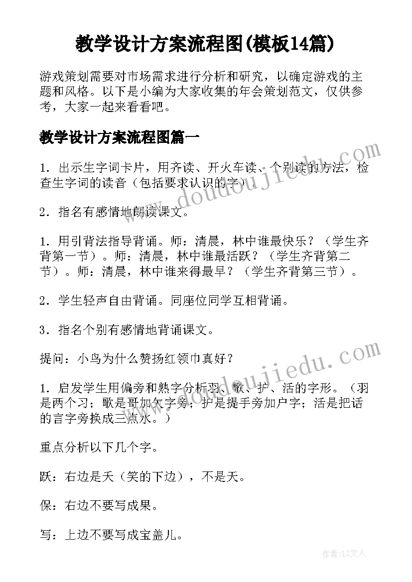 教学设计方案流程图(模板14篇)