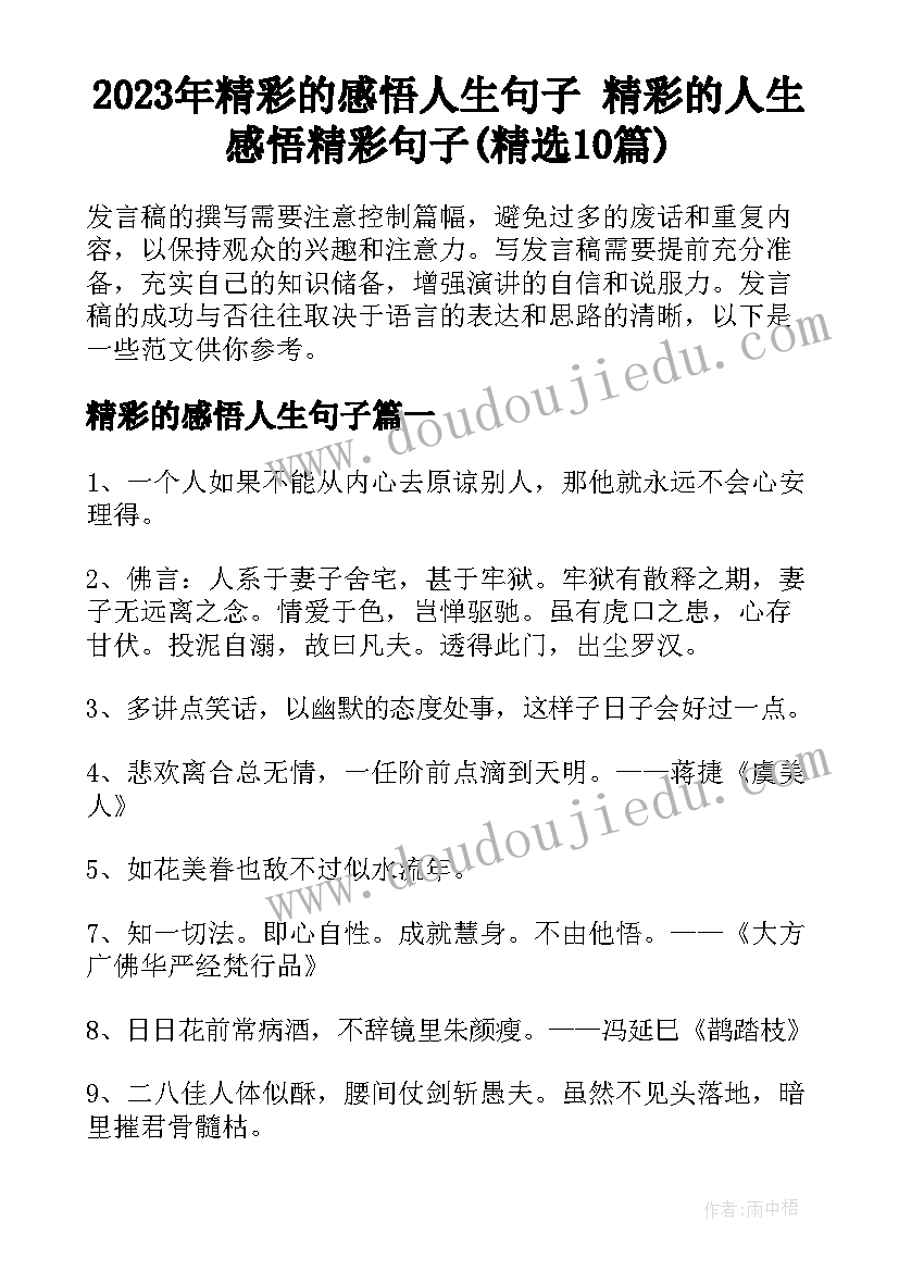 2023年精彩的感悟人生句子 精彩的人生感悟精彩句子(精选10篇)