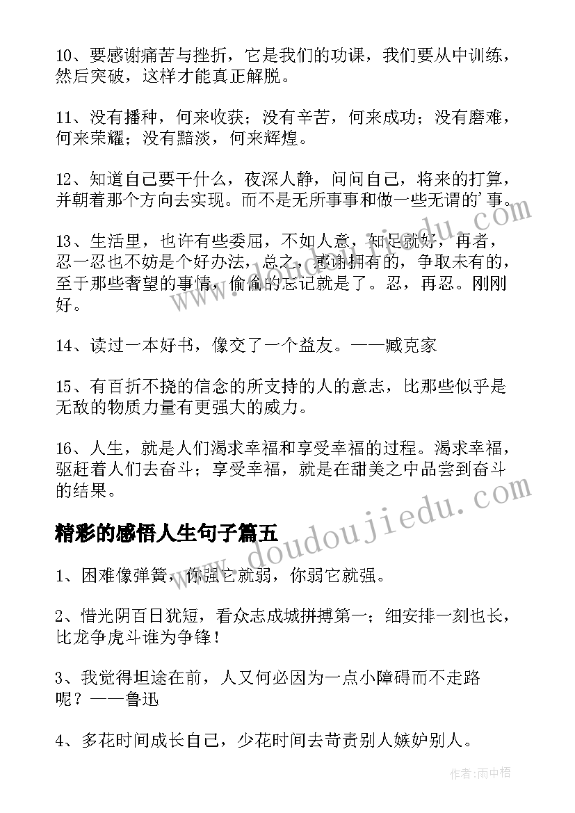 2023年精彩的感悟人生句子 精彩的人生感悟精彩句子(精选10篇)