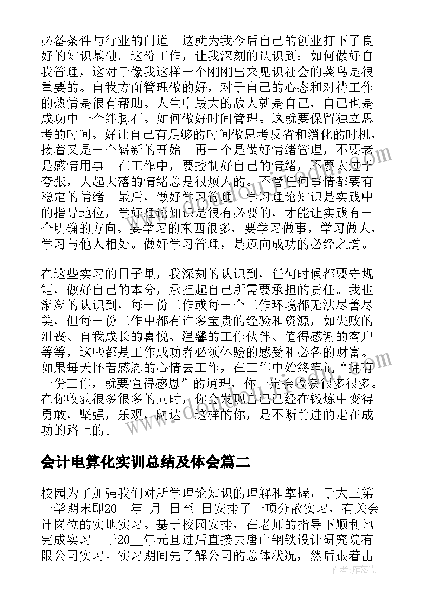 2023年会计电算化实训总结及体会 会计顶岗实习总结(精选6篇)